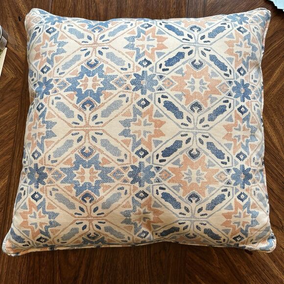 Pier 1 Accent Pillow Peach Blue 19” X19” Square Washable Slip Cover - Picture 2 of 5